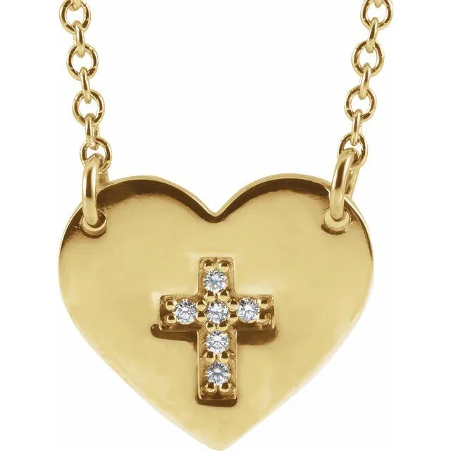 14K Yellow 02 CTW Diamond Heart Cross 1618 Necklace TreasureFineJewelers Necklaces 14K Yellow 02 CTW Diamond Heart Cross 1618 Necklace TreasureFineJewelers Necklaces