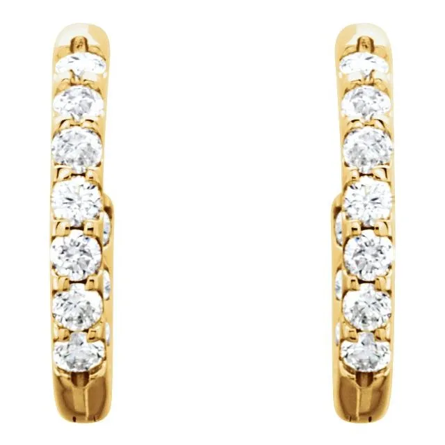 14K Yellow 1 18 CTW Diamond InsideOutside Hinged 185 mm Hoop Earrings TreasureFineJewelers Earrings