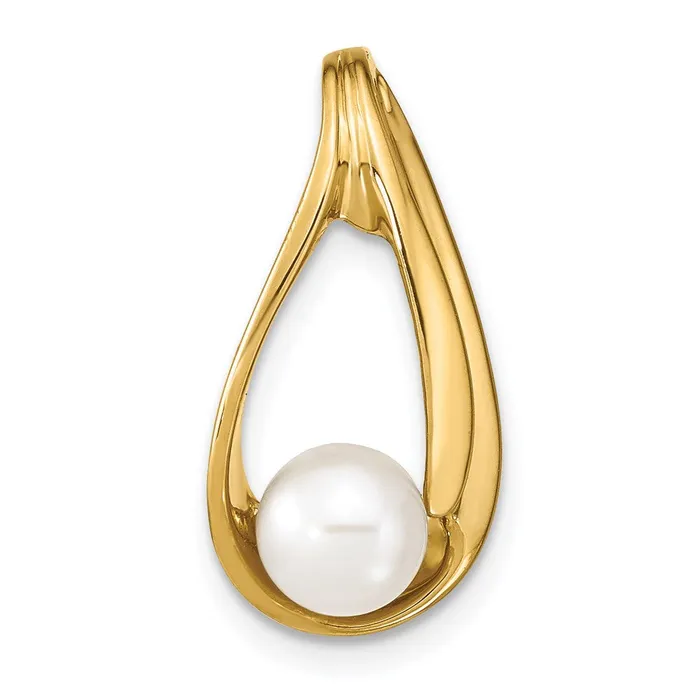 Earrings TreasureFineJewelers 14k Yellow Gold 6mm White Round Freshwater Cultured Pearl Slide