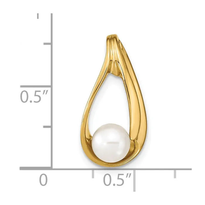 Earrings TreasureFineJewelers 14k Yellow Gold 6mm White Round Freshwater Cultured Pearl Slide