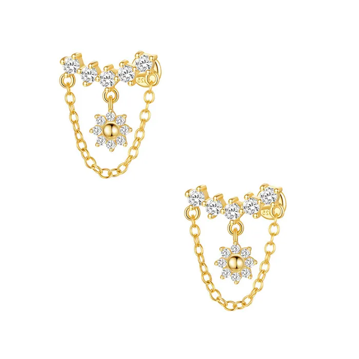 Earrings Trendolla Jewelry 925 Silver Round Drop Chain Flat Back Earrings
