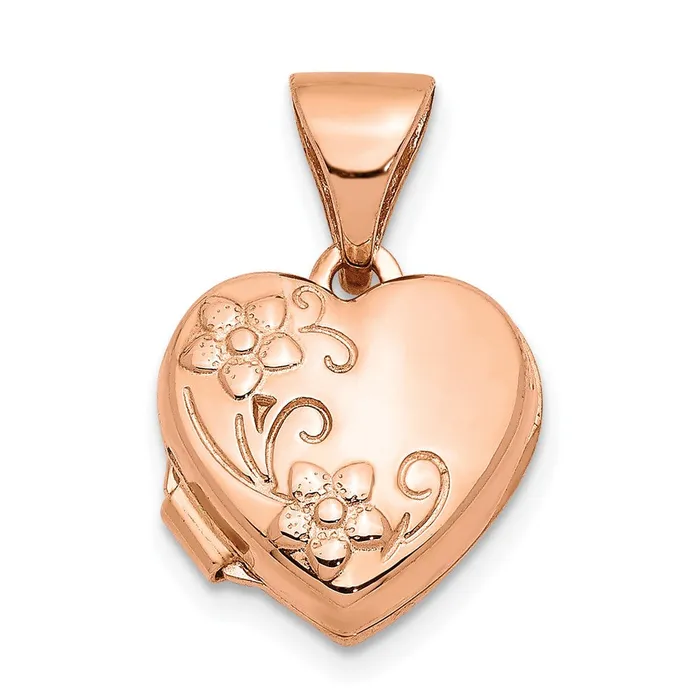 Necklaces TreasureFineJewelers 14k Rose Gold 10mm Floral Heart Locket