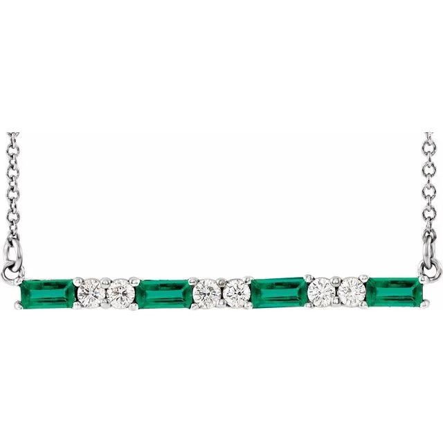 Necklaces TreasureFineJewelers 14K White Gold LabGrown Emerald 15 CTW Natural Diamond Bar 1618 Necklace Necklaces TreasureFineJewelers 14K White Gold LabGrown Emerald 15 CTW Natural Diamond Bar 1618 Necklace