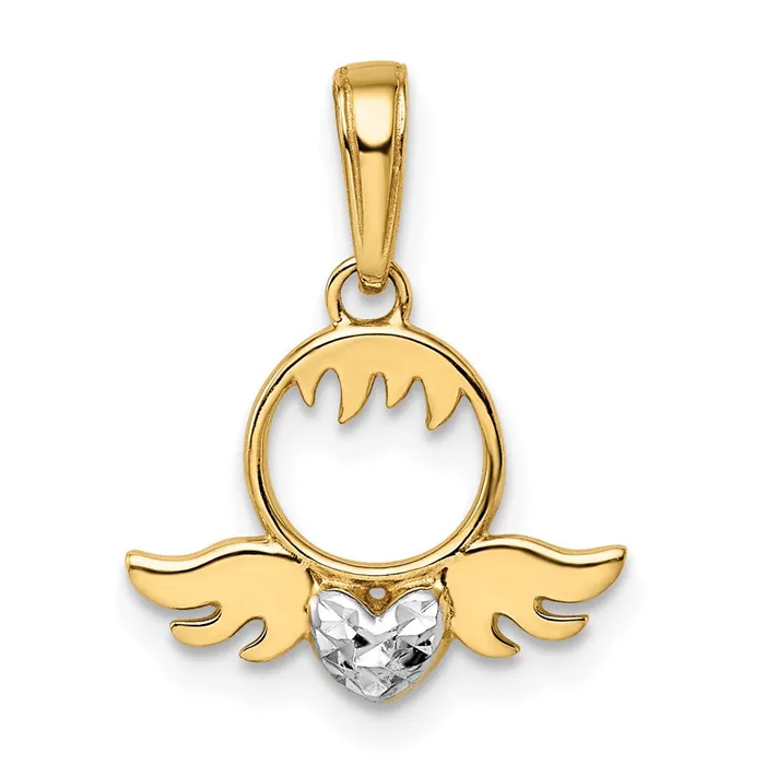 Necklaces TreasureFineJewelers 14k White Rhodium DC Heart Wings Pendant