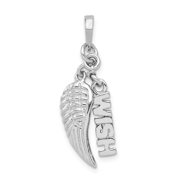 Necklaces TreasureFineJewelers Sterling Silver Rhodiumplated PolishedTextured WishAngel Wing Pendant Necklaces TreasureFineJewelers Sterling Silver Rhodiumplated PolishedTextured WishAngel Wing Pendant