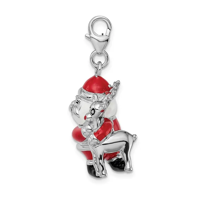 Rings Sterling Silver Amore La Vita Rhodpl 3D Enameled Santa Reindeer Charm TreasureFineJewelers