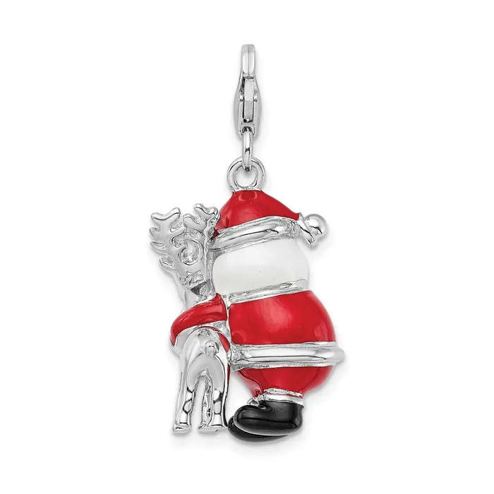Rings Sterling Silver Amore La Vita Rhodpl 3D Enameled Santa Reindeer Charm TreasureFineJewelers