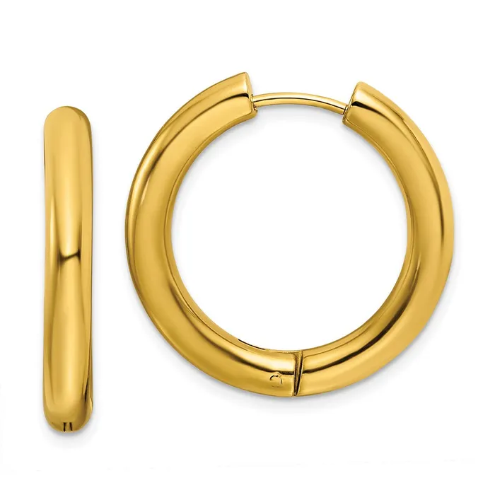 Stainless Steel Polished Yellow IPplated 4mm Hinged Hoop Earrings TreasureFineJewelers Earrings Stainless Steel Polished Yellow IPplated 4mm Hinged Hoop Earrings TreasureFineJewelers Earrings