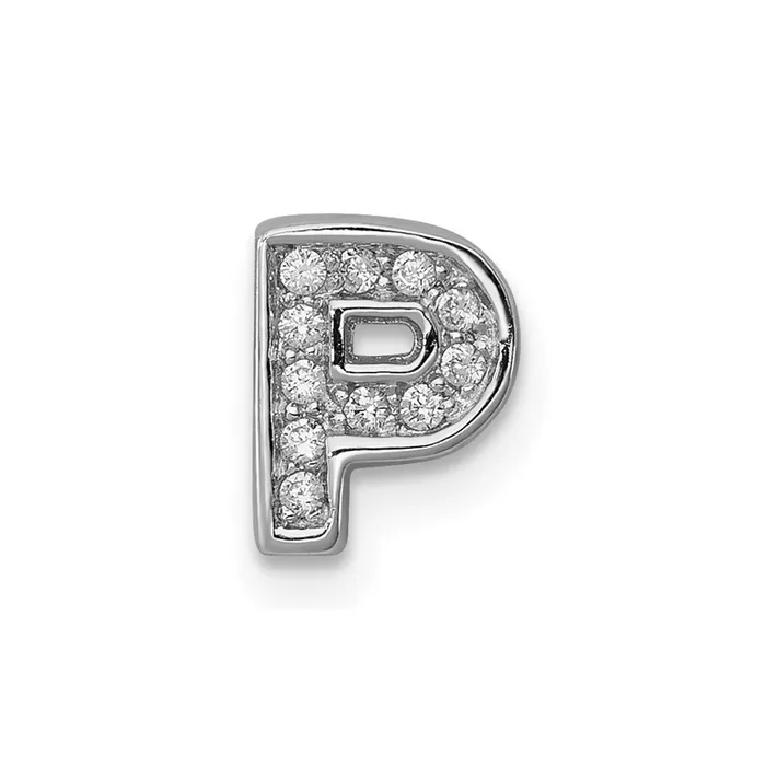 Sterling Silver Rhodiumplated CZ Letter P Initial Slide Charm TreasureFineJewelers Necklaces