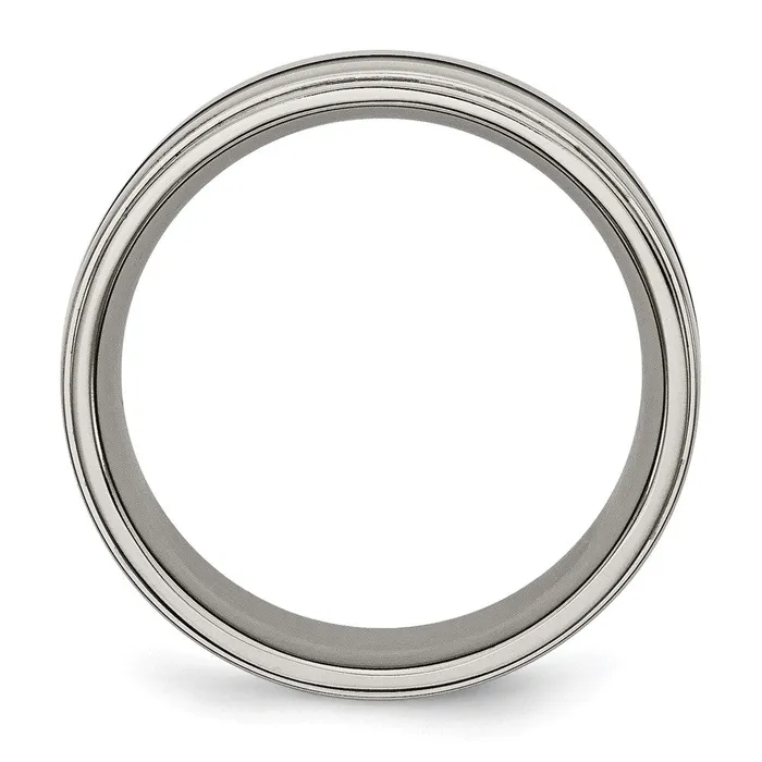 Titanium Polished Black Enamel 8mm Ridged Edge Band TreasureFineJewelers Rings