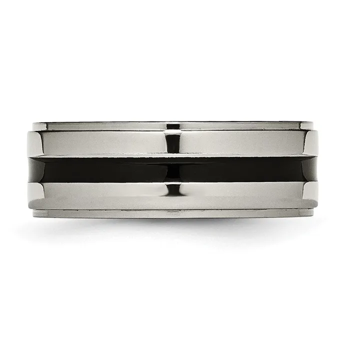 Titanium Polished Black Enamel 8mm Ridged Edge Band TreasureFineJewelers Rings