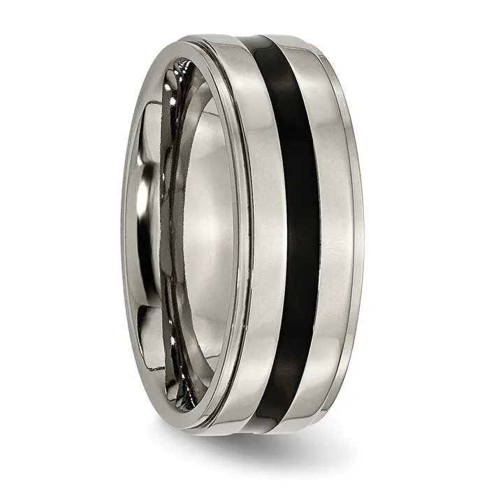 Titanium Polished Black Enamel 8mm Ridged Edge Band TreasureFineJewelers Rings