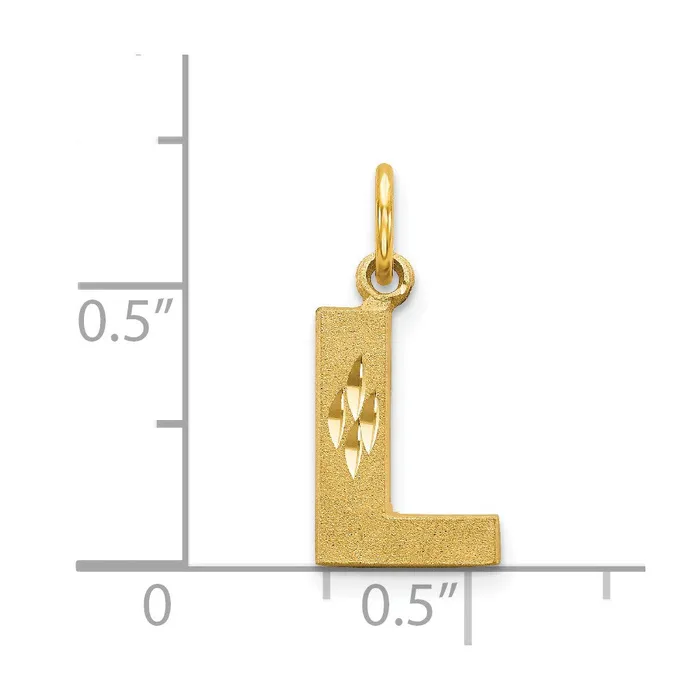 TreasureFineJewelers 14k Yellow Gold Satin Diamondcut Letter L Initial Charm Charm Necklaces