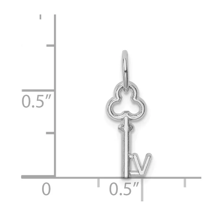 TreasureFineJewelers Charm Necklaces 14K White Gold Key Letter V Initial Charm
