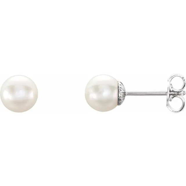 TreasureFineJewelers Earrings Sterling Silver 665 mm Freshwater Cultured Pearl Earrings TreasureFineJewelers Earrings Sterling Silver 665 mm Freshwater Cultured Pearl Earrings
