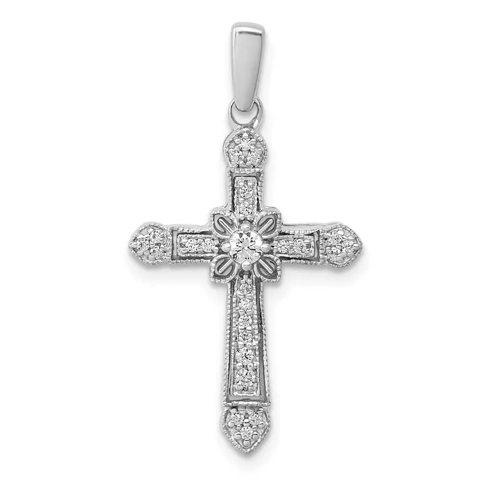 TreasureFineJewelers Necklaces 14k White Gold 16ct Diamond Filigree Cross Pendant TreasureFineJewelers Necklaces 14k White Gold 16ct Diamond Filigree Cross Pendant