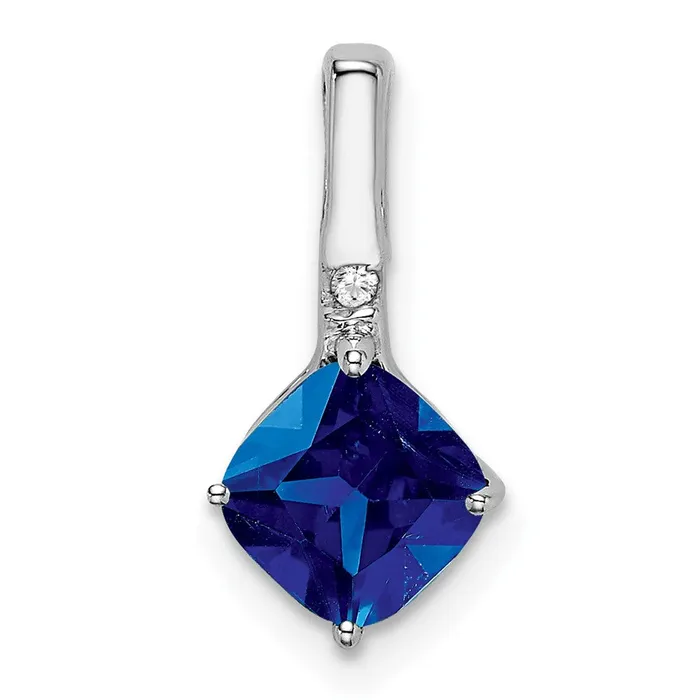 TreasureFineJewelers Necklaces 14k White Gold Cushion Sapphire and Diamond Pendant TreasureFineJewelers Necklaces 14k White Gold Cushion Sapphire and Diamond Pendant