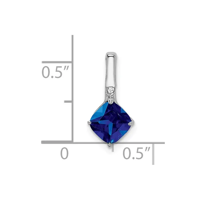 TreasureFineJewelers Necklaces 14k White Gold Cushion Sapphire and Diamond Pendant