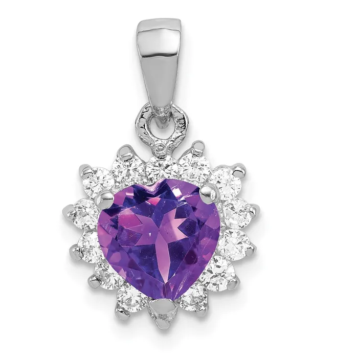 TreasureFineJewelers Necklaces Sterling Silver Amethyst and CZ Pendant