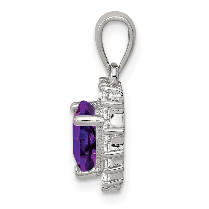 TreasureFineJewelers Necklaces Sterling Silver Amethyst and CZ Pendant