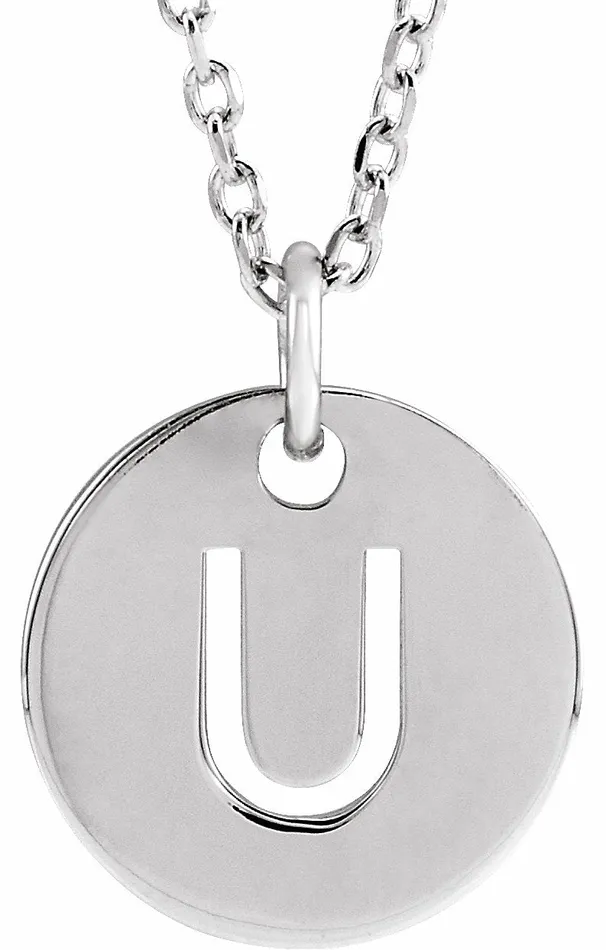 TreasureFineJewelers Necklaces Sterling Silver Initial U 10 mm Disc 1618 Necklace TreasureFineJewelers Necklaces Sterling Silver Initial U 10 mm Disc 1618 Necklace