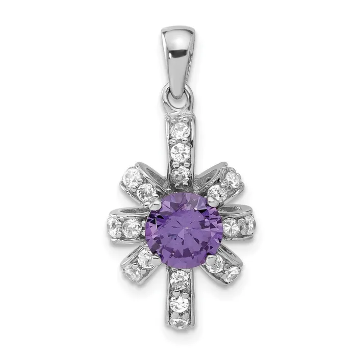 TreasureFineJewelers Necklaces Sterling Silver Purple Clear CZ Pendant