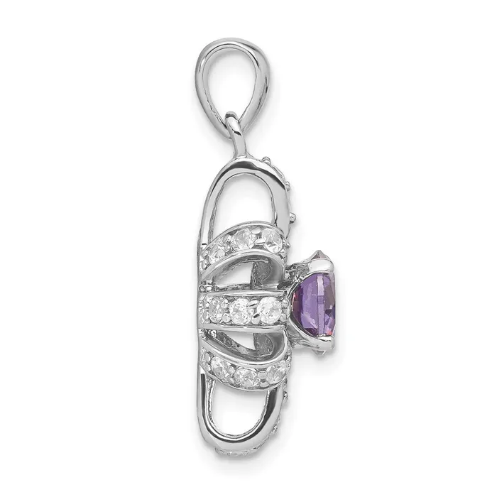 TreasureFineJewelers Necklaces Sterling Silver Purple Clear CZ Pendant