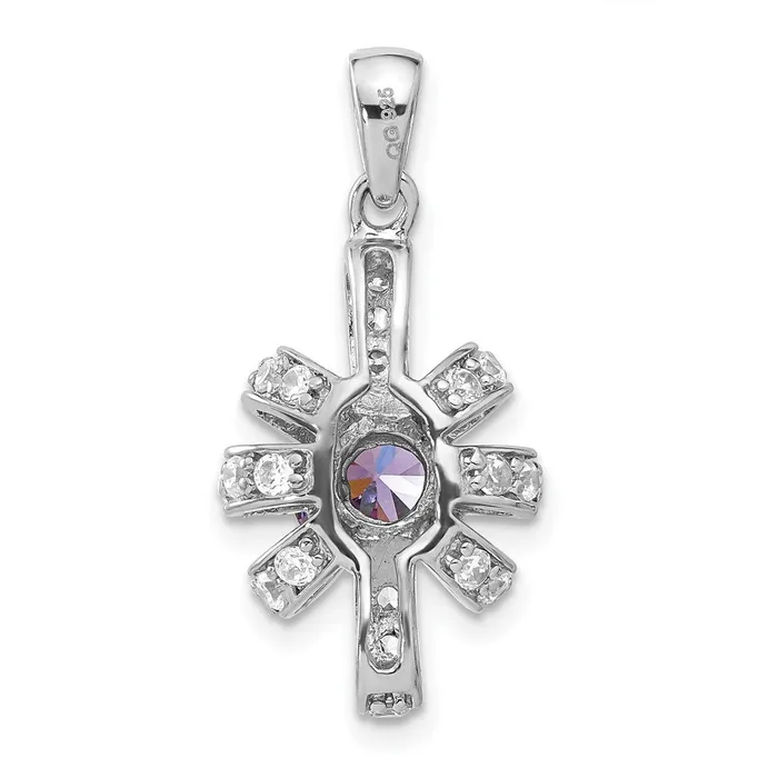 TreasureFineJewelers Necklaces Sterling Silver Purple Clear CZ Pendant