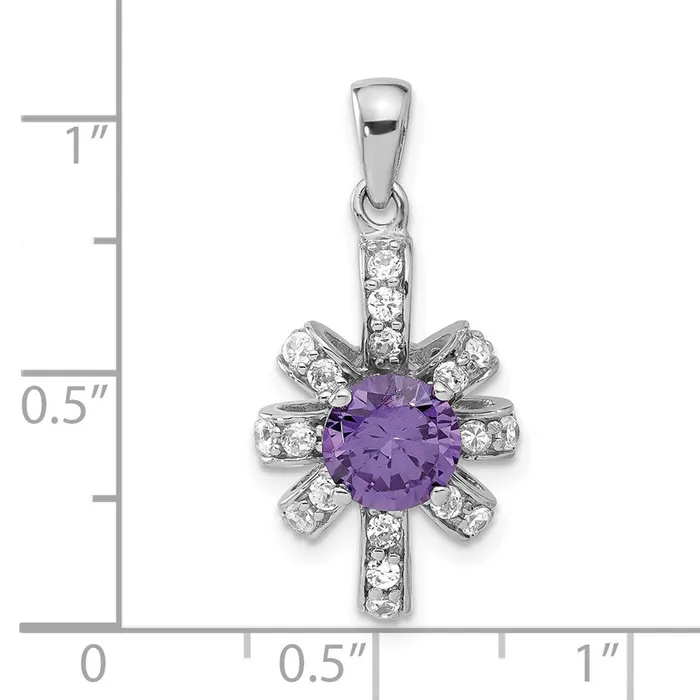 TreasureFineJewelers Necklaces Sterling Silver Purple Clear CZ Pendant