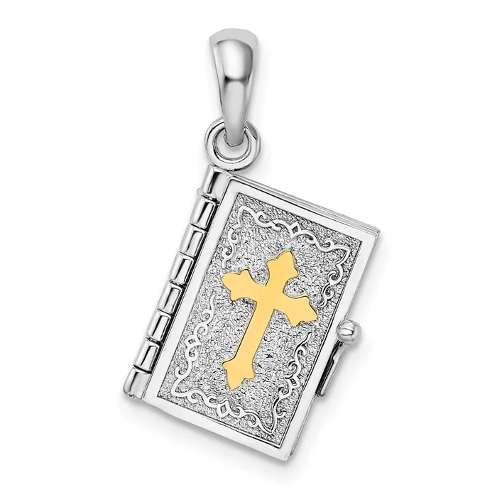 TreasureFineJewelers Necklaces Sterling Silver Textured Lords Prayer Bible w14k Cross Pendant TreasureFineJewelers Necklaces Sterling Silver Textured Lords Prayer Bible w14k Cross Pendant