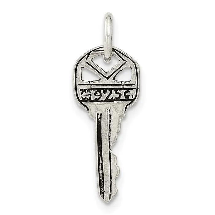 TreasureFineJewelers Rings Sterling Silver Antiqued Key Charm