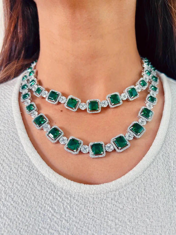 Earrings PRERTO ECOMMERCE PRIVATE LIMITED Norah Emerald Set Earrings Necklace Earrings PRERTO ECOMMERCE PRIVATE LIMITED Norah Emerald Set Earrings Necklace