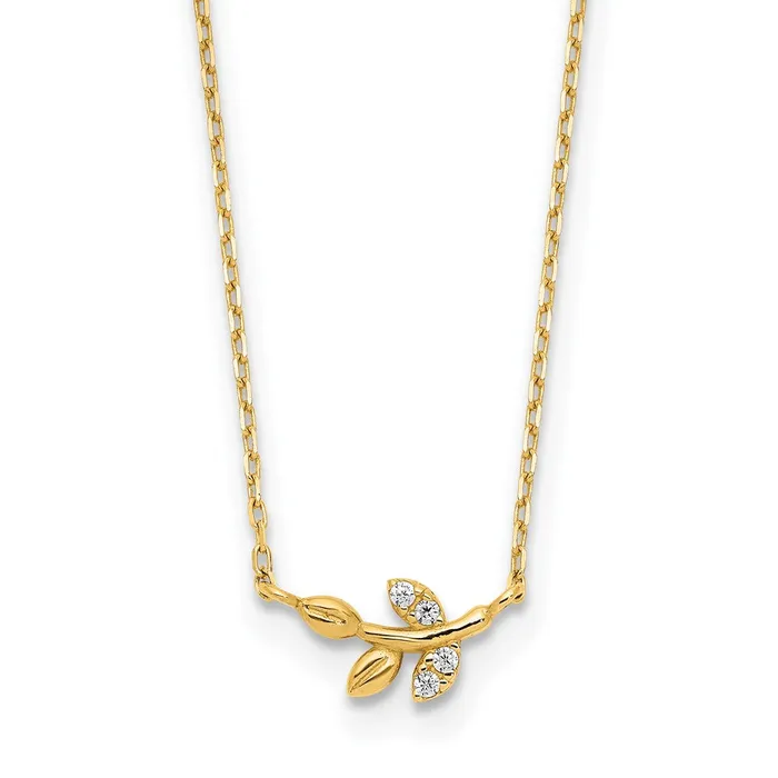 Necklaces 14k Yellow Gold Polished CZ Twig of Leaves w125 in ext NecklaceWBCSF29091475 WB Choice Jewelry Necklaces 14k Yellow Gold Polished CZ Twig of Leaves w125 in ext NecklaceWBCSF29091475 WB Choice Jewelry