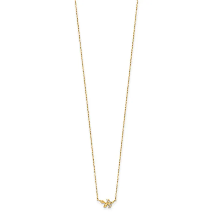 Necklaces 14k Yellow Gold Polished CZ Twig of Leaves w125 in ext NecklaceWBCSF29091475 WB Choice Jewelry Necklaces 14k Yellow Gold Polished CZ Twig of Leaves w125 in ext NecklaceWBCSF29091475 WB Choice Jewelry