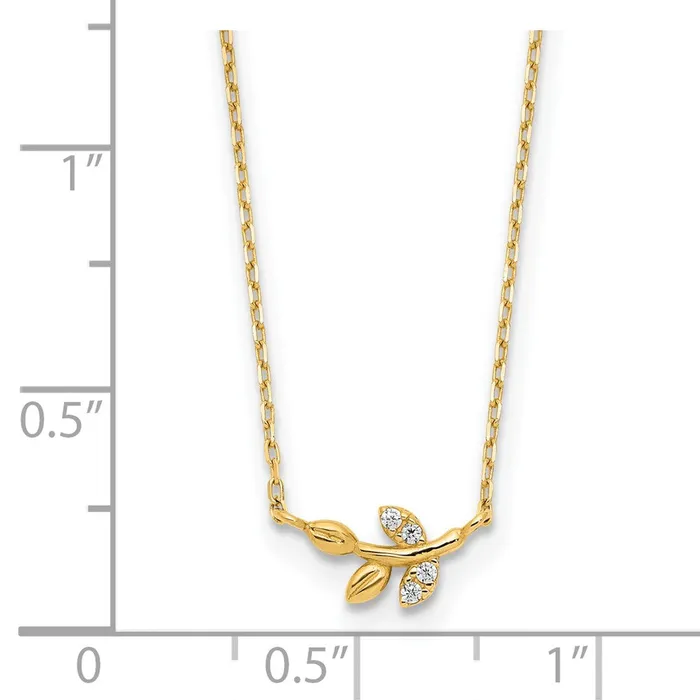 Necklaces 14k Yellow Gold Polished CZ Twig of Leaves w125 in ext NecklaceWBCSF29091475 WB Choice Jewelry Necklaces 14k Yellow Gold Polished CZ Twig of Leaves w125 in ext NecklaceWBCSF29091475 WB Choice Jewelry