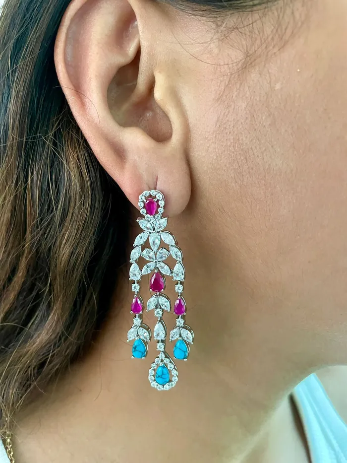 Necklaces Turquoise Drops Ruby Diamond Necklace Set Necklace Earrings PRERTO ECOMMERCE PRIVATE LIMITED
