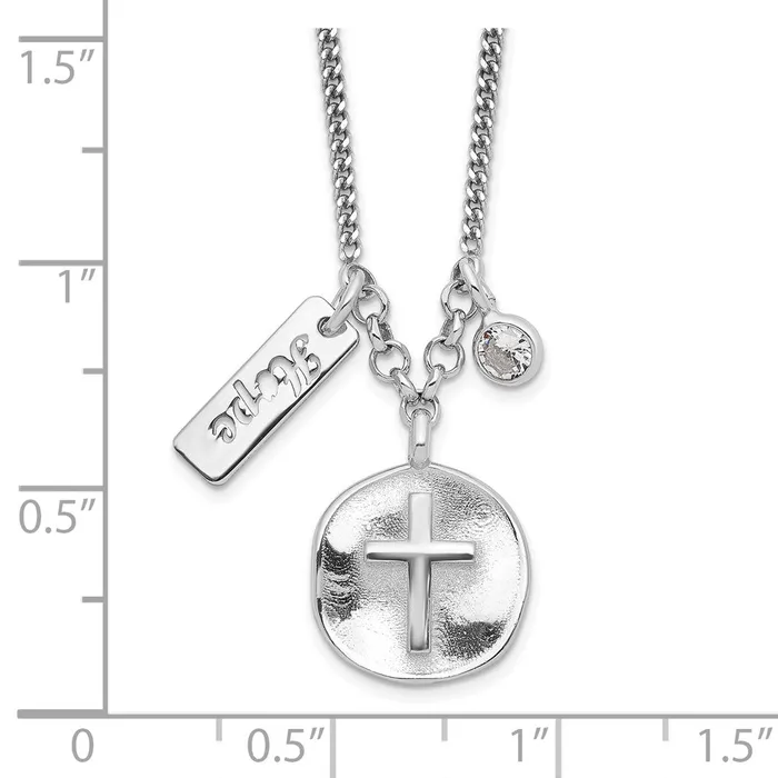 Necklaces WB Choice Jewelry Sterling Silver Rhodiumplated Satin CrossHopeCZ w15in Ext NecklaceWBCQG620716 Necklaces WB Choice Jewelry Sterling Silver Rhodiumplated Satin CrossHopeCZ w15in Ext NecklaceWBCQG620716