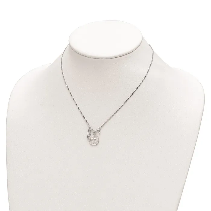 Necklaces WB Choice Jewelry Sterling Silver Rhodiumplated Satin CrossHopeCZ w15in Ext NecklaceWBCQG620716 Necklaces WB Choice Jewelry Sterling Silver Rhodiumplated Satin CrossHopeCZ w15in Ext NecklaceWBCQG620716