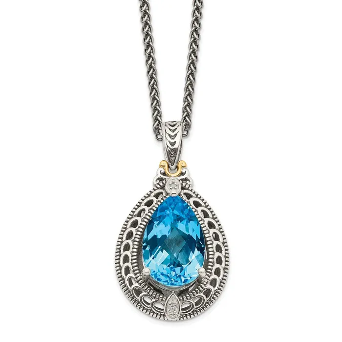 Necklaces WB Choice Jewelry Sterling Silver w14k Diamond Blue Topaz NecklaceWBCQTC756 Necklaces WB Choice Jewelry Sterling Silver w14k Diamond Blue Topaz NecklaceWBCQTC756