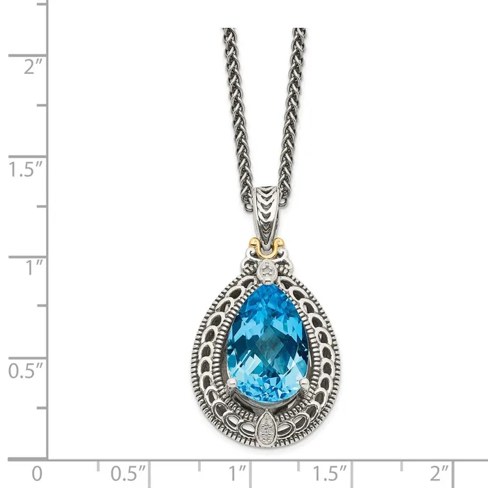 Necklaces WB Choice Jewelry Sterling Silver w14k Diamond Blue Topaz NecklaceWBCQTC756 Necklaces WB Choice Jewelry Sterling Silver w14k Diamond Blue Topaz NecklaceWBCQTC756