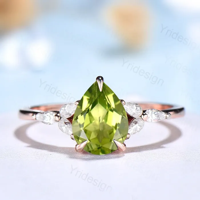 Rings PENFINE Natural Peridot Engagement Ring Green Peridot Wedding Ring For Women Vintage Rose Gold Cluster Ring August Birthstone bride promise ring Rings PENFINE Natural Peridot Engagement Ring Green Peridot Wedding Ring For Women Vintage Rose Gold Cluster Ring August Birthstone bride promise ring