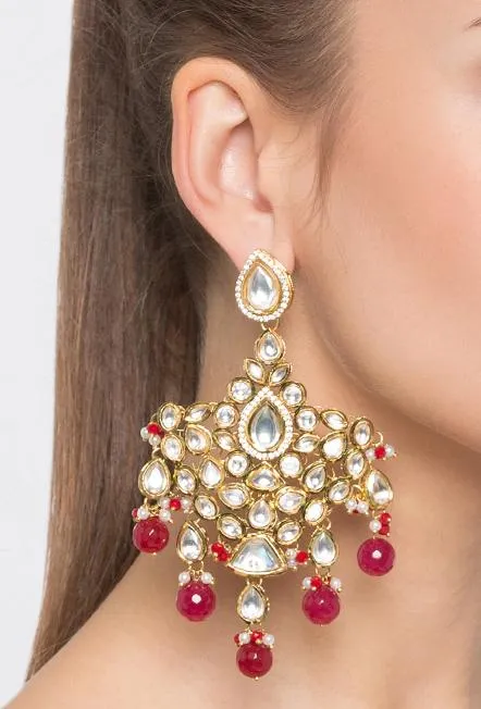 Scarlet Red Kundan Earrings PRERTO ECOMMERCE PRIVATE LIMITED Earrings