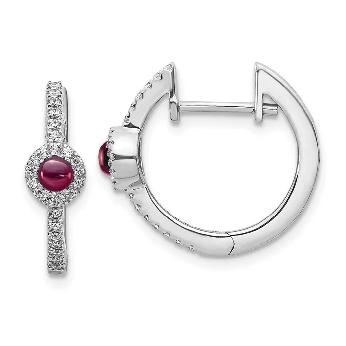 WB Choice Jewelry Earrings 14k White Gold Diamond and Cabochon Rhodolite Garnet EarringsWBCEM4031RG020WA