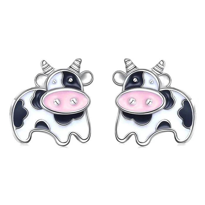 Aliexpress Earrings Cow Earrings Black and White Push Back Adorable