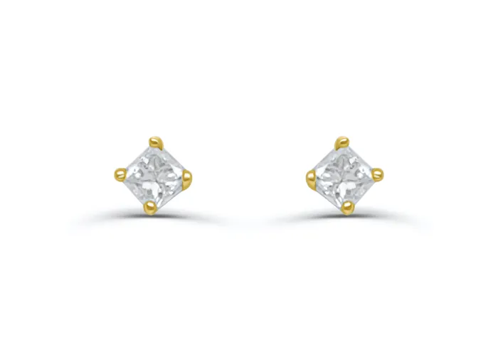 Earrings Albert Hern Mini Earrings 14kt Gold Princess Diamonds Studs