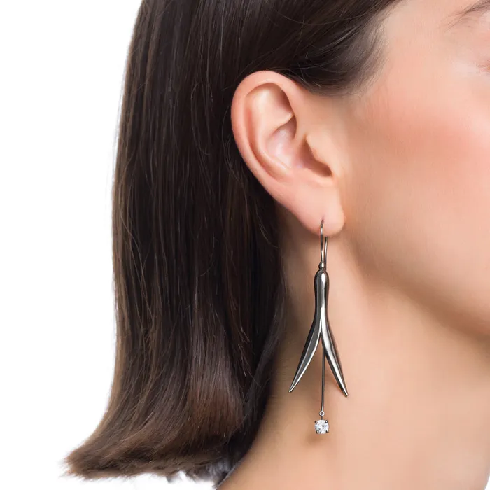 Earrings Jack Vartanian LARGE PRINCESS EARRING IN BLACK RHODIUM PLATED SILVER WITH SAPPHIRE