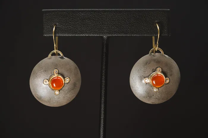 Earrings Sterling Silver22k Yellow Gold Carnelian and Diamond Earrings Carrie Armstrong Earrings Sterling Silver22k Yellow Gold Carnelian and Diamond Earrings Carrie Armstrong