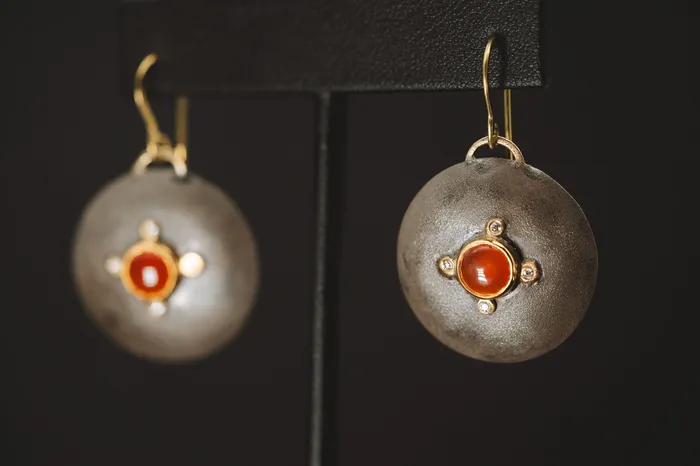 Earrings Sterling Silver22k Yellow Gold Carnelian and Diamond Earrings Carrie Armstrong