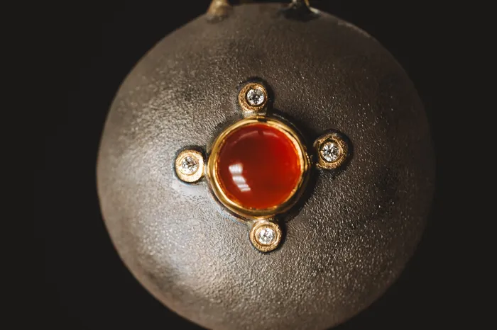 Earrings Sterling Silver22k Yellow Gold Carnelian and Diamond Earrings Carrie Armstrong