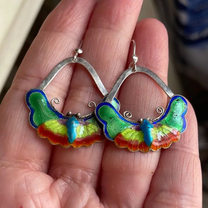 Earrings Vintage Paris Jewelry Enamel Butterfly Earrings Sterling Silver Vintage Earrings Vintage Paris Jewelry Enamel Butterfly Earrings Sterling Silver Vintage